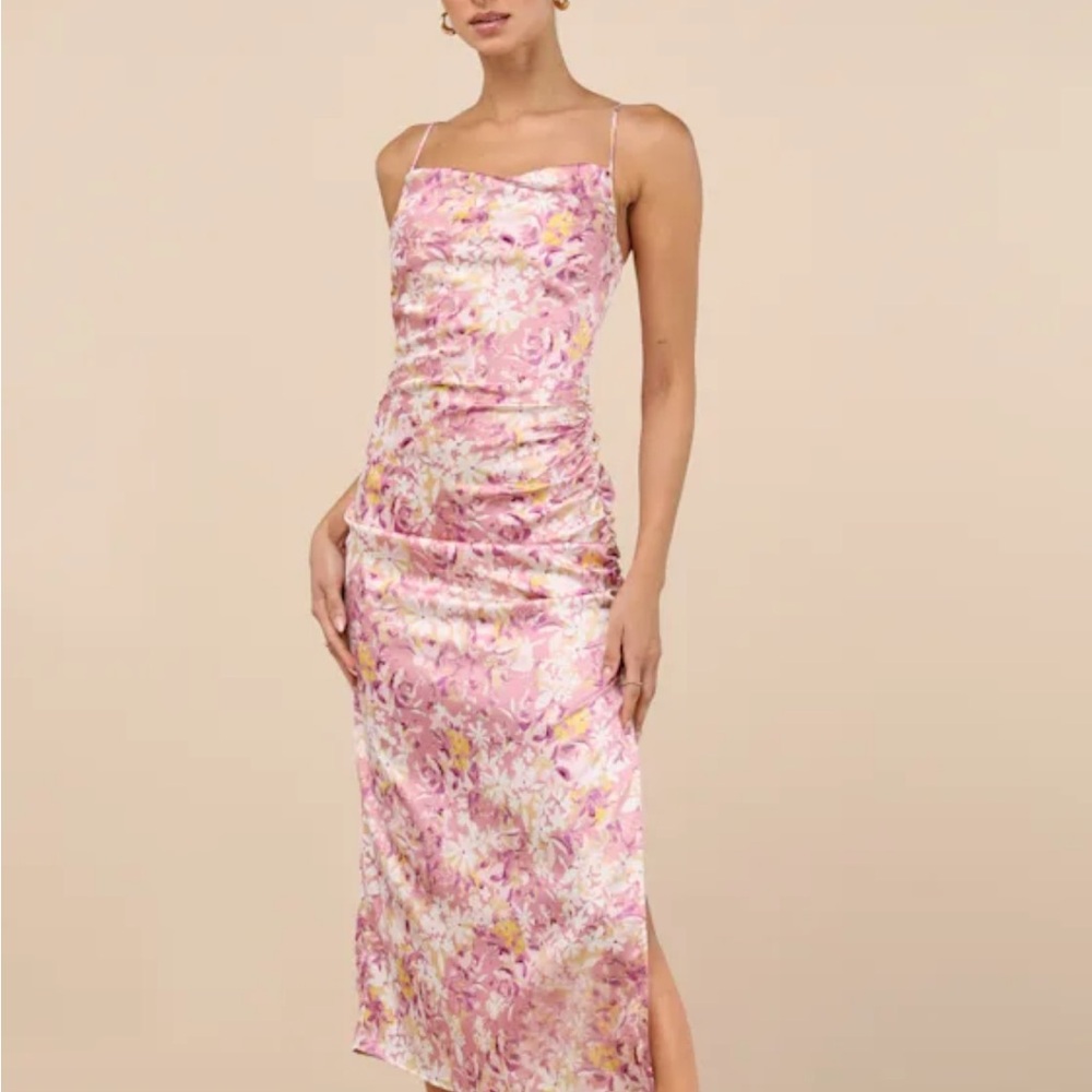 Lulu's Truest Romance Pink Floral Midi Dress Size L
